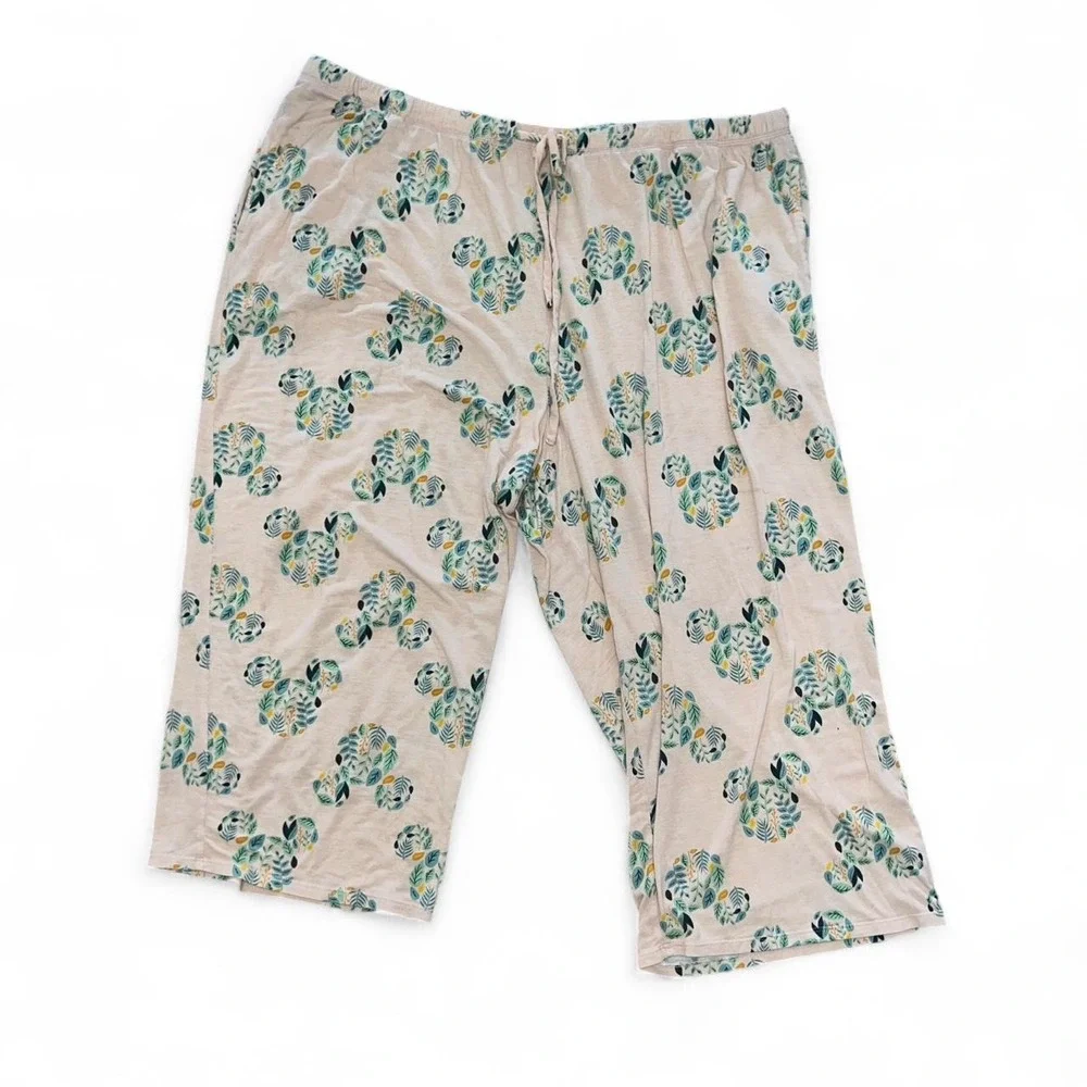 Disney Mickey Mouse XXL Pajama Set Pink Leaf Print 2-Piece